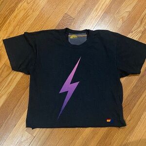 Aviator Nation Black Tee with Blue Logo and Stripes